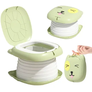 Faltbarer Toilettensitz für Kinder, Tragbares Reise-Klapptöpfchen, Falttoilette, Reisetoilette, Travel Töpfchen, Kindertoilette für Mobile Toilette (Grün)