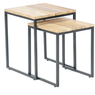 SonnenPartner Lounge-Tische 2er-Set 45x45/40x47 cm Teakholz grau