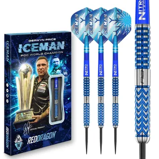 RED DRAGON Darts – Professioneller Spieler – Gerwyn Price Iceman Glacier 22g - 90% Wolfram Stahlspitze Dart-Set mit Dart Flüge und Dartschäfte