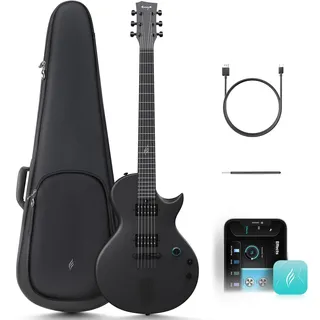 Enya E-Gitarre Nova Go Sonic – Schwarz Intelligente E-Gitarre aus Kohlefaser mit Kabellosem 10-W-Lautsprecher, Integrierten Voreinstellungen, Ladekabel, Einstellschlüssel und Gigbag