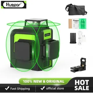 Huepar - 3x360 3D-Laser-Nivelliergerät, grüner Kreuzlinienlaser, selbstnivellierend, 147 Fuß, 45 m, große Leistung 903CG