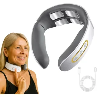 11-In-1 Nackenlösung, Nackenmassagegerät with Heat and Electrostimulation - 6 Modes, 9 Intensity Levels, Pain Relief and Relaxation (White)
