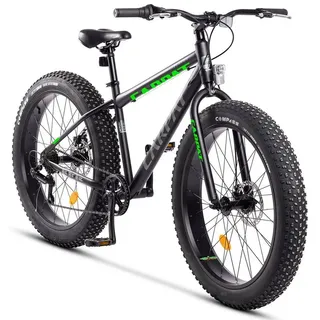 CARPAT SPORT Fatbike 26 Zoll Fat Tire 4.0 Hardtail MTB für Herren Damen und Jungen, 7 Gang Shimano, Kettenschaltung, Alu-Rahmen Fahrrad, Fat Bike Mountainbike schwarz