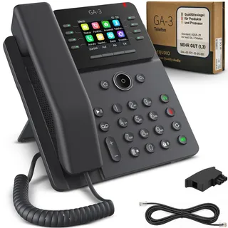 GEQUDIO GA-3 Festnetztelefon Schnurgebunden Anrufbeantworter Farbdisplay Tischtelefon für alle Anschlüsse FritzBox Speedport TAE Hybrid IP Deutsche Anleitung USB EU-Version