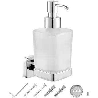 JASSFERRY Seifenhalter, Seifenspender und quadratischer Halter, Milchglas, Lotionspender-Set, Badezimmer Zubehör, zur Wandmontage, verchromt