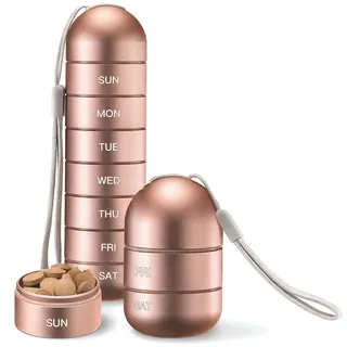 Surakey 7 Tage Tablettenbox,Tragbare Pillendose Klein Medikamentenbox Wasserdicht Medizin Pillendosen mit 7 Fächer, Pillendose Schlüsselanhänger Kapsel,Kleine Tablettendose für Unterwegs, Camping