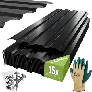 garmio Profilblech Trapezblech Amalfi 115 Set 15 Stück Dachblech 115x45 cm verzinkter Stahl schwarz