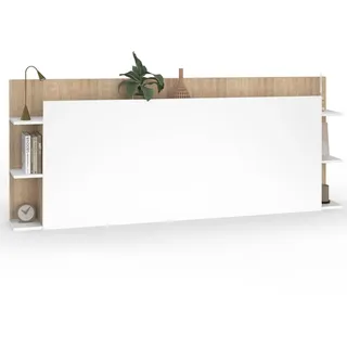 IDMarket - Kopfteil auf Fuß CIRI für Bett 140 und 160 cm mit Stauraum in Weiß und Holz