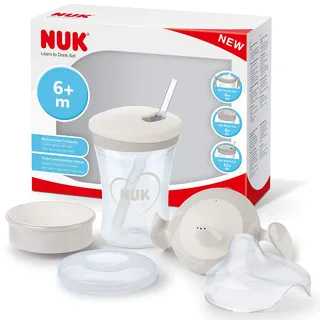 NUK Trinklernset 3-in-1 Trainer Learner Cup Magic 360° Action Cup 230 ml Grau/Weiß