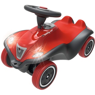 BIG-Bobby-Car Next - Deluxe Variante, Kinderfahrzeug mit LED-Front Scheinwerfer, Flüsterreifen und weichem Sitz, belastbar bis zu 50 kg, Rutschfahrzeug für Kinder ab 1 Jahr, rot