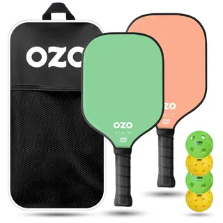 OZO Pickleball - Set mit 4 Schlägern, 4 Bällen und Tasche - Spark Anfänger Hybrid-Schläger + 4 Injektionsbälle (2X Indoor + 2X Outdoor)
