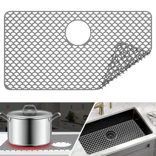 Silikon SpüLbeckeneinlage, Zusammenklappbar Rutschfeste SpüLbeckenmatte Silikon72 x 38cm, Matte füR SpüLbecken, HitzebestäNdig KüChen-Abtropfuntersetzer Schutzeinlage, Sink Mat füR SpüLe,Dunkelgrau