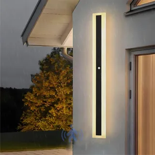 GZZBMY LED Außen Lange Wandlampen IP65 Wasserdicht Aussenleuchten mit Bewegungsmelder Innen/Aussen Wandbeleuchtung Modern Acryl Garage Villa Haustür Gärten 3000K/4000K/6500K (A Warmes Licht,120cm)
