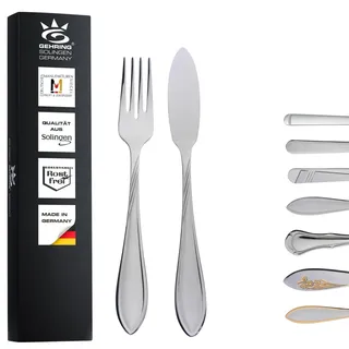SOLINGEN I Gehring Fischbesteck - Fischmesser & Fischgabel I Made in Germany, Set für 6 Personen, 12 teilig, Edelstahl 18/10 Modell Focus