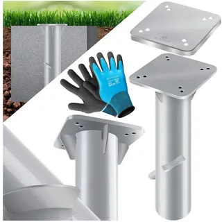 Kesser Universal Bodenplatte Sonnenschirmständer für Sonnenschirm Ampelschirm Kurbelschirm Bodenanker Inkl. Handschuhe Silber