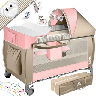 Kidiz KIDIZ® Babybett Reisebett Kinderreisebett Faltbar mit Matratze 120x60, Seiteneingang, Wickelauflage, Mosktionetz, Spielbogen & Tragetasche Baby Beistellbett Kinderbett ab Geburt bis 15 kg