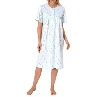 Normann Nachthemd Elegantes frauliches Damen kurzarm Nachthemd mit Knopfleiste am Hals blau 48-50