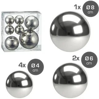 Cepewa 7er Set Style Deko Kugeln 3 Größen Sortiert Silber Teichkugeln Metallkugeln - Silber