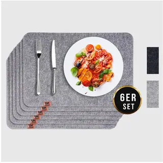 Montegoni Platzset Rutschfeste Tischset abwaschbar aus Filz 6er Set, (6 Tischuntersetzer Platzset (44x32 cm), Platzdeckchen abwischbar grau