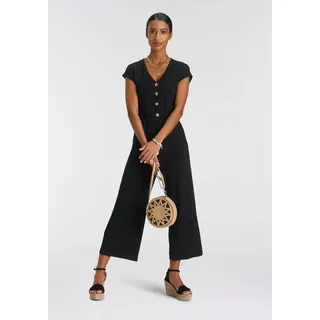 TAMARIS Culotte-Overall TAMARIS, Damen, Gr. 44, N-Gr, schwarz, Jersey, Obermaterial: 95% Viskose, 5% Elasthan, figurumspielend ca. Mitte Wade, V-Ausschnitt, Overalls Culotte-Overall, mit Knopfleiste