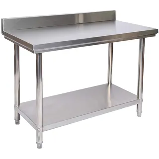 Wiltec Edelstahl Tisch Arbeitstisch Edelstahltisch mit Aufkantung 120x60x85cm für Gastro Küche Werkstatt Garten Keller mit höhenverstellbare Füßen