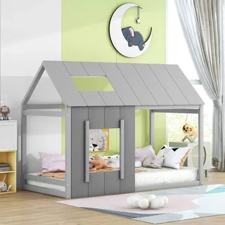 Flieks Hausbett mit Rausfallschutz 90 x 200 cm grau