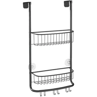 mDesign Duschablage zum Hängen über die Duschtür - praktisches Duschregal ohne Bohren - mit Saugnäpfen - Duschkorb zum Hängen aus Metall für sämtliches Duschzubehör - mattschwarz