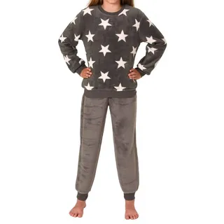 normann langarm Schlafanzug Bündchen in Sterneoptik aus kuschelig warmen Coralfleece, - 76987 grau | Gr.: 140
