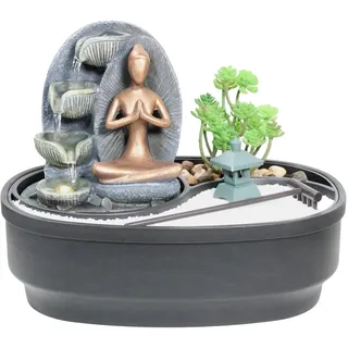 NATIV LEMODO Zimmerbrunnen mit LED-Beleuchtung, Tischbrunnen mit Buddha “Modern Namaste”, dekorativer Zierbrunnen mit Wasserfall und Zen Garten, Wasserbrunnen für Zuhause, Zimmerbrunnen als Zimmer Deko