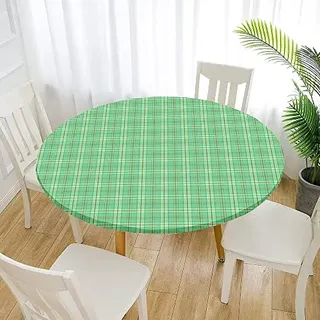 Morbuy Rund Tischdecke Elastisch, Lotuseffekt Abwischbar Rund Tischdecken Plaid Drucken Tischtuch für Küchen Garten Outdoor (Durchmesser 120cm,Grün)