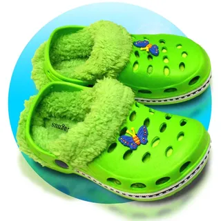 Kinder Clogs gefüttert grün Schmetterling 26/27 Schuhe Hausschuhe Sandalen