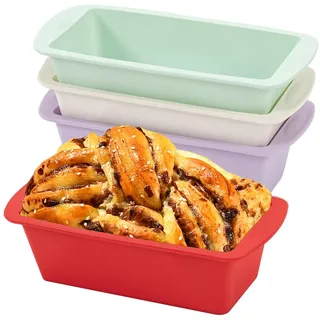 Mlying 4 Stück Silikon Backformen, Brotbackform Klein Mini Rechteckig, 20 x 9.5 x 5.5cm, Kastenform Backform Kuchenform Silikon Kastenform klein (Rot+Weiß+Lila+Grün, Rechteckig)