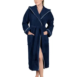 Laynenburg Damenbademantel Bademantel Damen Frottee Kapuze Lang, 3XL blau, Baumwolle, Gürtel, Frottee Kapuze Lang Baumwolle S-3XL blau XXXL | 124 cm