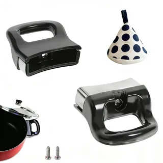 MUNTE 2 Stück Topfgriff Schwarz, Schnellkochtopfgriff mit Schrauben, Verbrühschutzkappe & Hitzeschutz, Kurzer Topfgriff aus Aluminiumlegierung, für Schnellkochtopf, Schmortopf, Kochtopf & Bratentopf