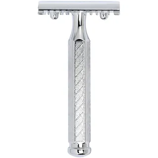 Merkur Rasierhobel 41C | Hexagonalgriff Glanzchrom | Dreiteiliger Rasierer mit geradem Schnitt | Offener Kamm | Ideal für Nassrasur | Zinkdruckguss | Made in Germany