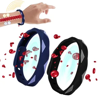 2PCS Redup Ferninfrarot Negative Ionen Armband: antistatische Negative Ion Sport Armband einstellbare Silikon Armbänder, Magnetic Lymph Detox Bracelet, Wasserdicht Handschlaufe(Schwarz,Blau)