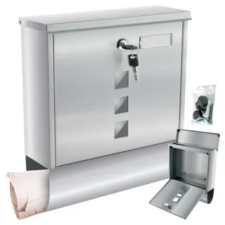 Malatec Moderner Briefkasten Edelstahl Grau inkl. Zeitungsfach