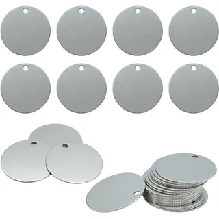 Runde Metall-Gravurrohlinge mit Loch, 3,8 cm, Edelstahl, blanko, 25 Stück