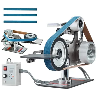 VEVOR Bandschleifmaschine, 762x25,4mm Bandpolierer mit variabler Geschwindigkeit und VFD, 550 W Polier- und Schleifmaschine mit 2 Schleifformen und 3 Schleifbändern für die Metallbearbeitung, Messerherstellung