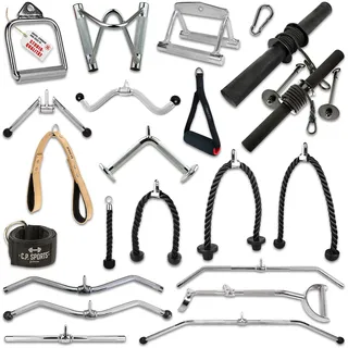 C.P.Sports Griffe für Seilzüge, Kabelzüge, Latzugstange, Rudergriff, Bizeps Trizeps Stange, Trizeps Seil, SZ Stange, Karabiner, Einhandgriff, Unterarmtrainer, Griff Set (Fußschlaufe)