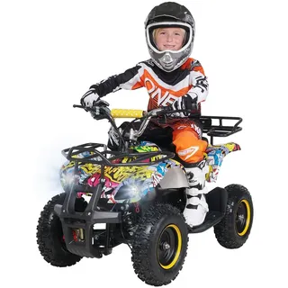 ACTIONBIKES MOTORS Elektro-Kinderquad Torino, 1000 Watt, Pocket-Quad mit Scheibenbremsen, 24 km/h, 3 x 12-Volt-Batterie (Gelb Graffiti)