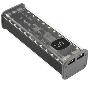 Tragbare Powerbank-Hülle mit 22,5 W, entworfen für 4 x 21700 Flat-Top-Batterien mit LED-Power-Statusanzeige (schwarz aufgerüstet)