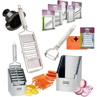 Novabest 4-fach Gemüse-Hobel Gigant Multi-Schneider Muxels Mega-Set mit gleich 6weiteren Einsätzen in Edelstahl in der praktischen Multi-Box + Multischäler
