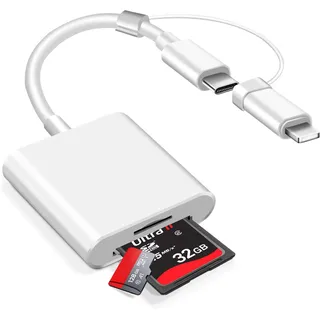 SD Karte Adapter für iPhone, [MFI Zertifiziert] 2 in 1 Karte Adapter für Micro-SD, Bilder von Kamera auf Handy übertragen, Plug and Play