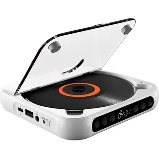 ZELURXX Tragbarer Bluetooth CD-Player mit USB-C Schnellladung – Ultraflach & Kompakt – Unterstützt MP3/WMA – Perfekt für unterwegs & Zuhaus... - Weiß