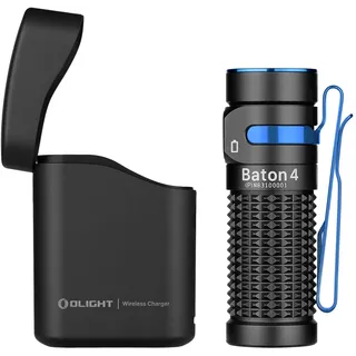 OLIGHT Baton 4 kit Mini LED Taschenlampe Wiederaufladbare mit dimmbarem Ladecase, Handlampe bis zu 190 Tage Laufzeit, 1300Lm 170m Leuchtweite superhell klein Flashlight für Alltag, IPX8 Schwarz