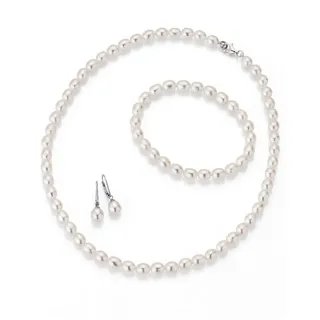FIRETTI Schmuckset Multipack Schmuck Geschenk Silber 925 Halskette Armband Ohrstecker (Set, 4-tlg), Made in Germany - mit Süßwasserzuchtperlen silberfarben|weiß