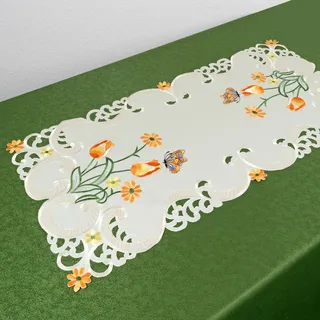 ZAUBERHAFTER TISCHLÄUFER - TULPEN - FRÜHLING - OSTERN - CREME/ ORANGE - 40x85cm