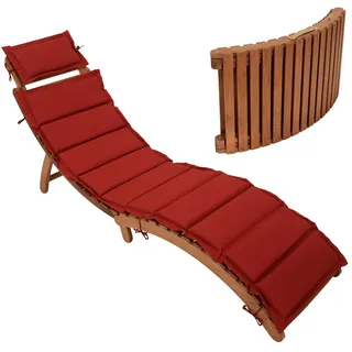 TPFGarden Gartenliege LINCOLN, Sonnenliege - Klappbare Gartenliege aus Akazien-Holz, Bequeme Relaxliege mit Polsterauflage rot - ergonomisch geformt, Hochwertige Outdoor Liege - Maße (BxHxT): 54 x 64 x 183 cm braun