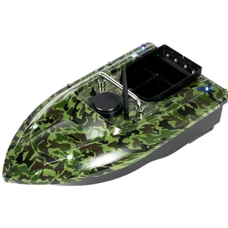 Fischköderboot 5200mA 13000RPM Tarnung, 500M Köderboot Futterboot,1,5KG Beladung Fischköder Boot mit Tempomatsystem,Doppelmotor Nachtangeln Futterboot mit Faltbarer Griff Batterieanzeige Fernbedienung